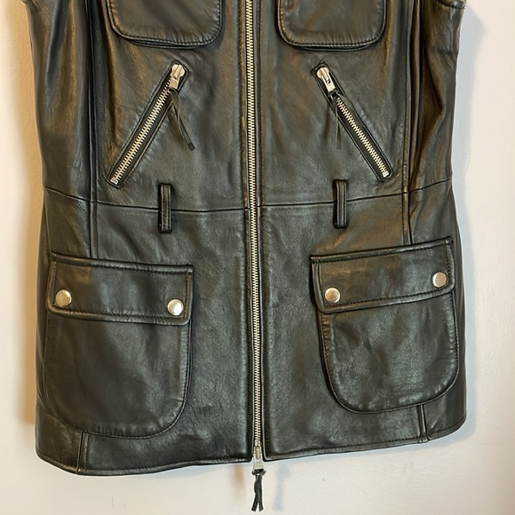 INC International Concepts Black Leather Moto Cargo Vest size S - Picture 3 of 14